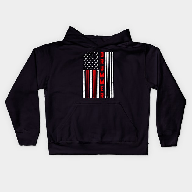 Drum Sticks 4th Of July Drummer Drumming Usa Flag Kids Hoodie by ChrifBouglas